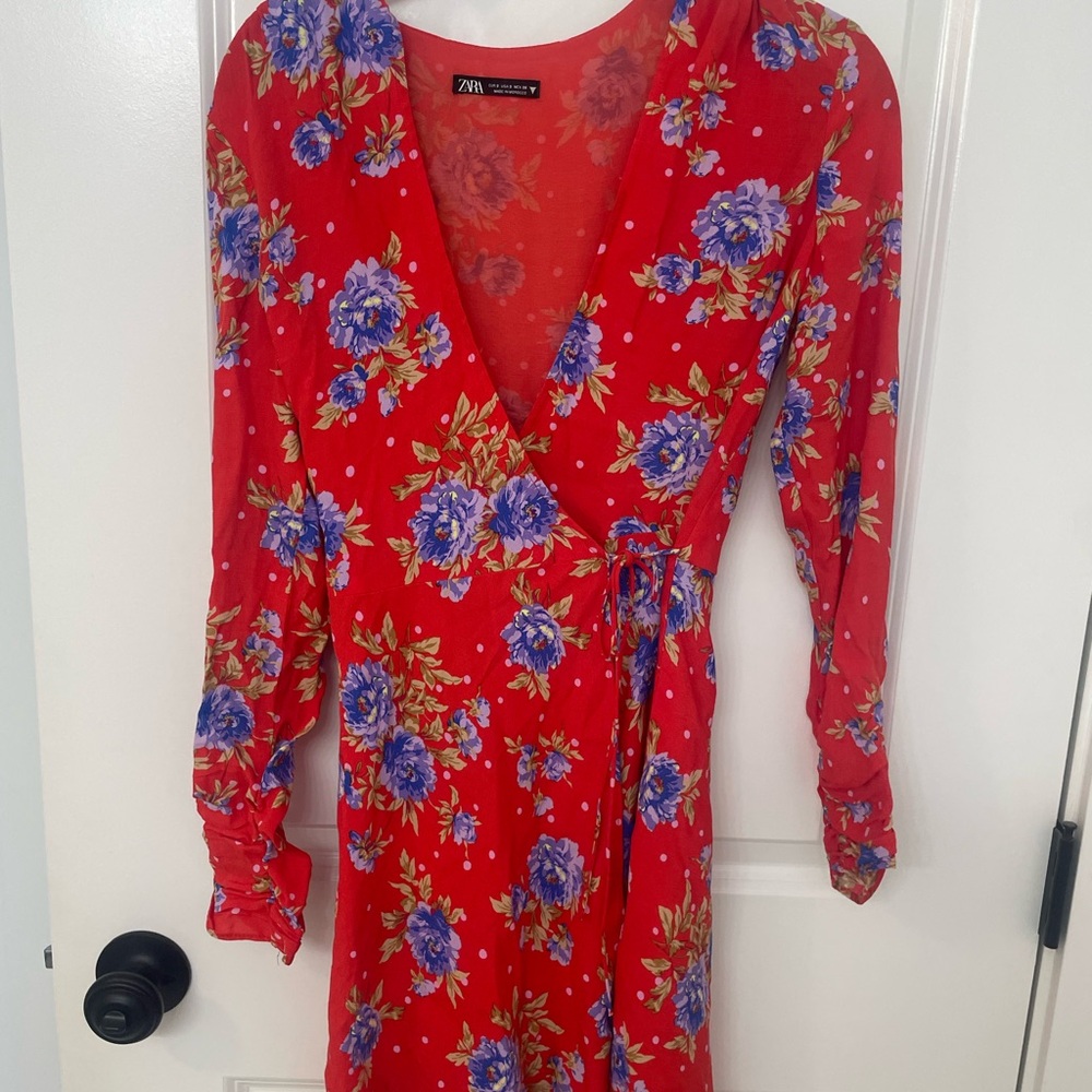 Zara Red Floral Wrap Dress